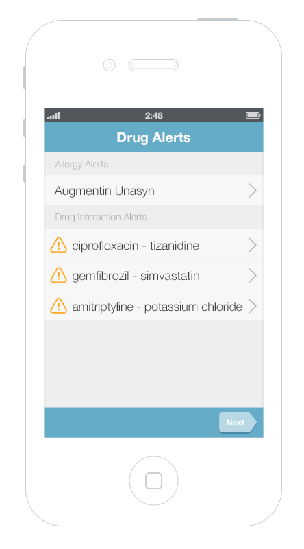 One allergy alert and three drug-drug interactions